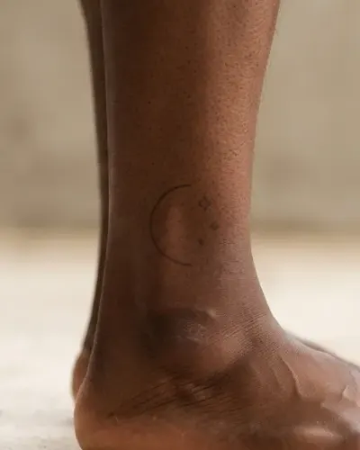 Crescent moon & stars tattoo on a ankle, preview