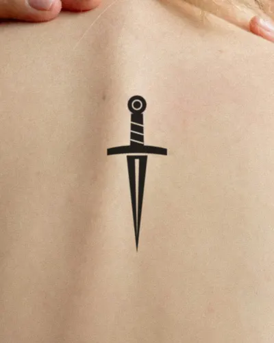 Dagger tattoo on a back, preview