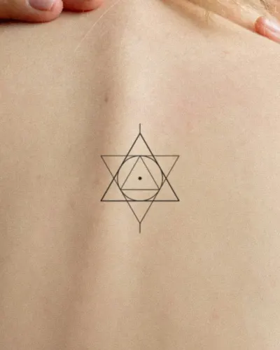 Sacred triangles tattoo on a back, preview