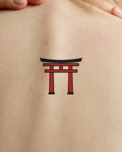 Torii gate tattoo on a back, preview