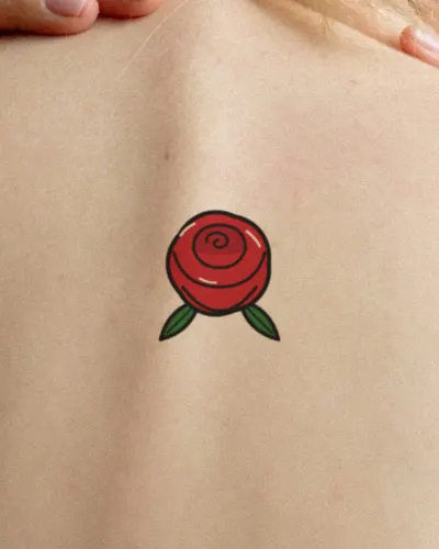 Traditional rose tattoo on a back, preview