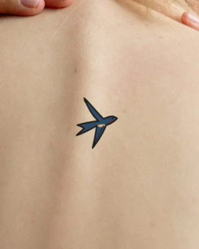 Traditional swallow tattoo on a back, preview