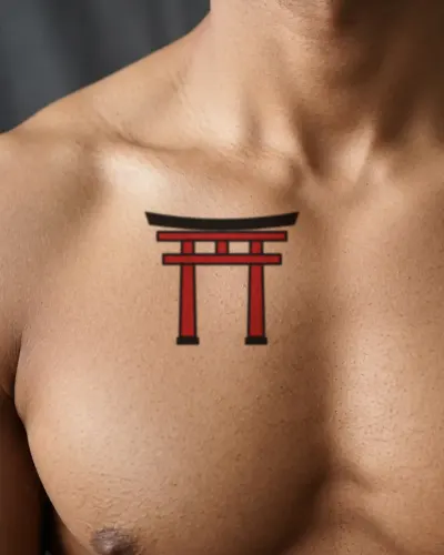 Torii gate tattoo on a chest, preview