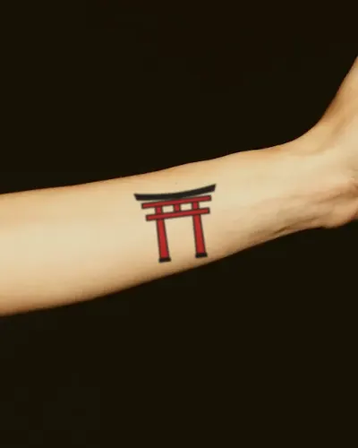 Torii gate tattoo on a forearm, preview