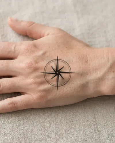 Compass rose tattoo on a hand, preview