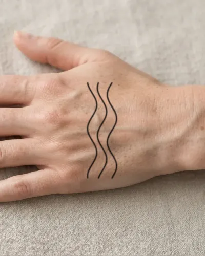 Ocean waves tattoo on a hand, preview