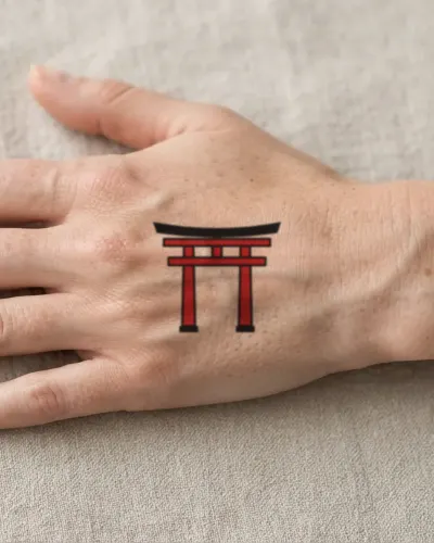 Torii gate tattoo on a hand, preview