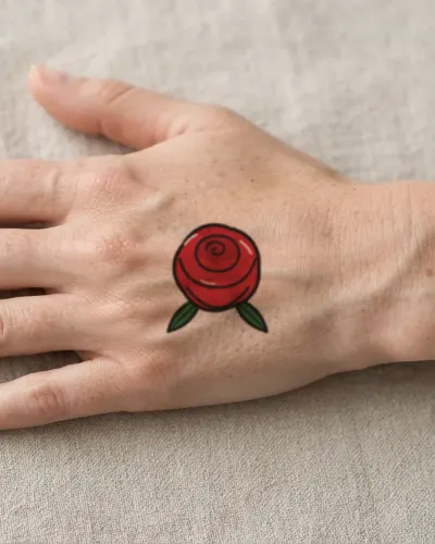 Traditional rose tattoo on a hand, preview