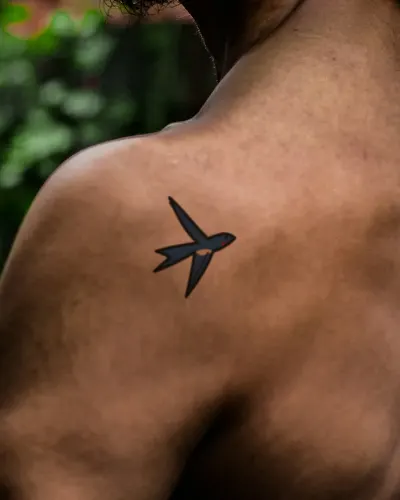 Traditional swallow tattoo on a shoulder, preview