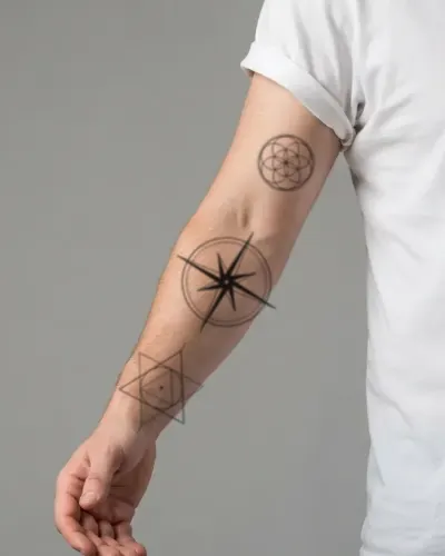 Compass rose tattoo on a sleeve, preview