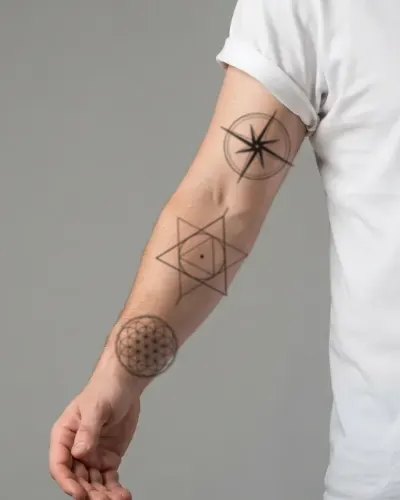 Sacred triangles tattoo on a sleeve, preview