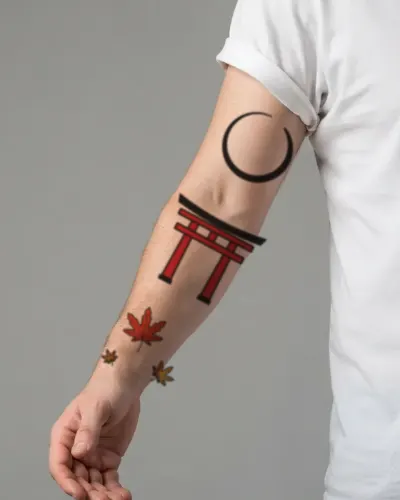 Torii gate tattoo on a sleeve, preview