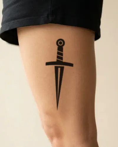 Dagger tattoo on a thigh, preview