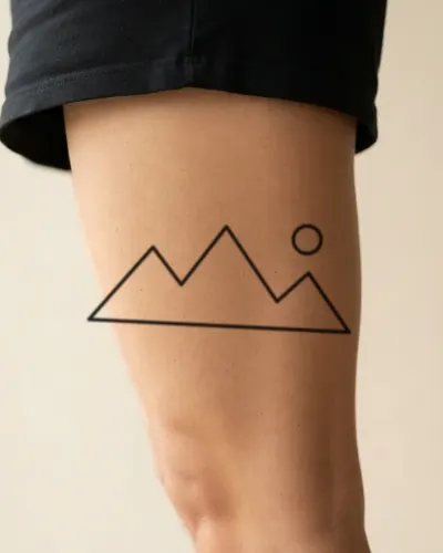 Mountain range tattoo on a thigh, preview