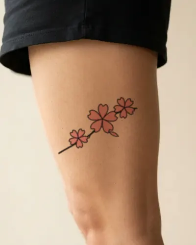 Cherry blossoms tattoo on a thigh, preview