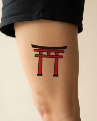 Torii gate tattoo on a thigh, preview